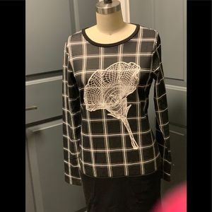Black and white dress with white digital flower